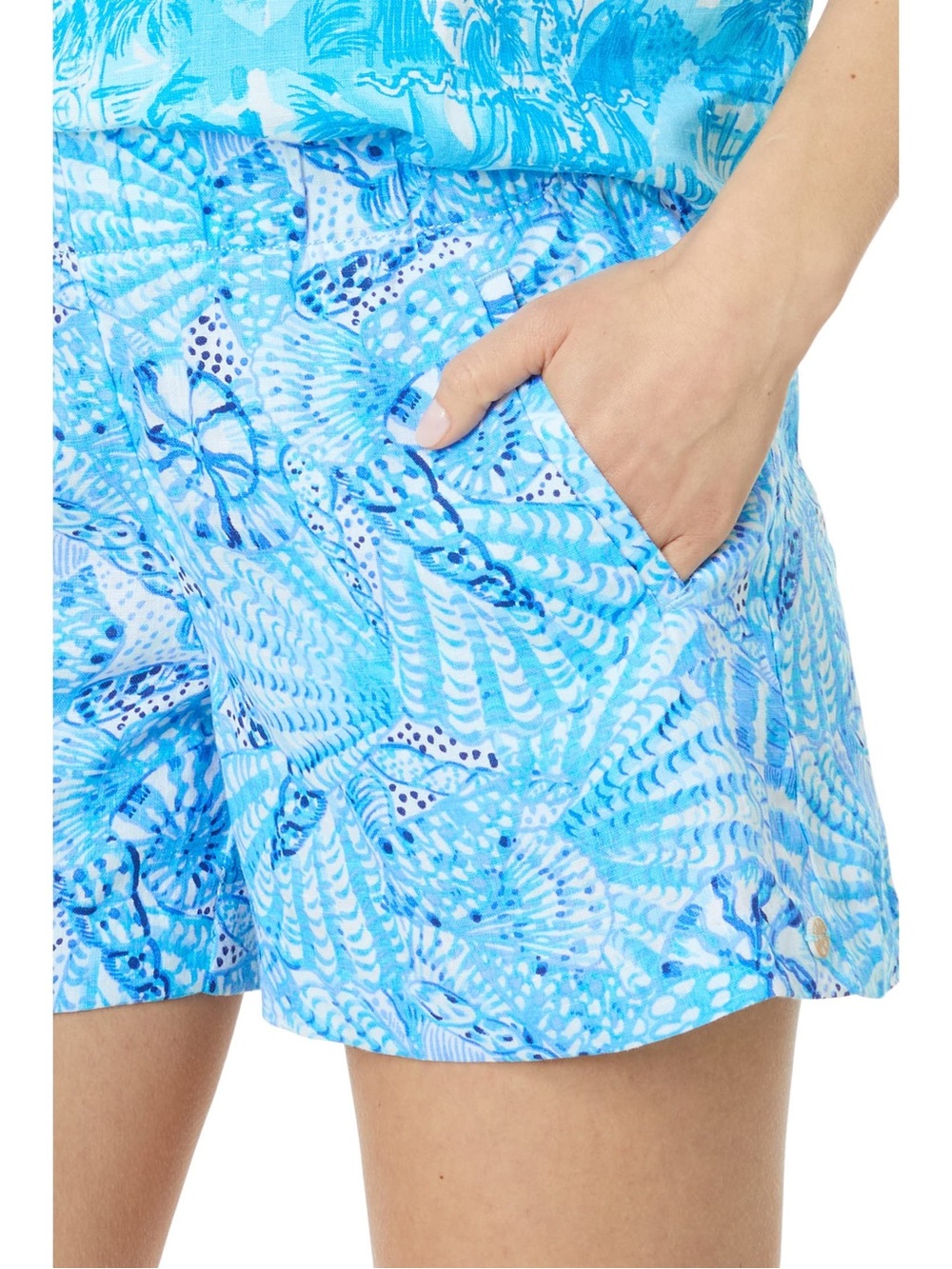 Lilly Pulitzer Lilo Linen Shorts ‘Amalfi Blue By The Seashore’ Large